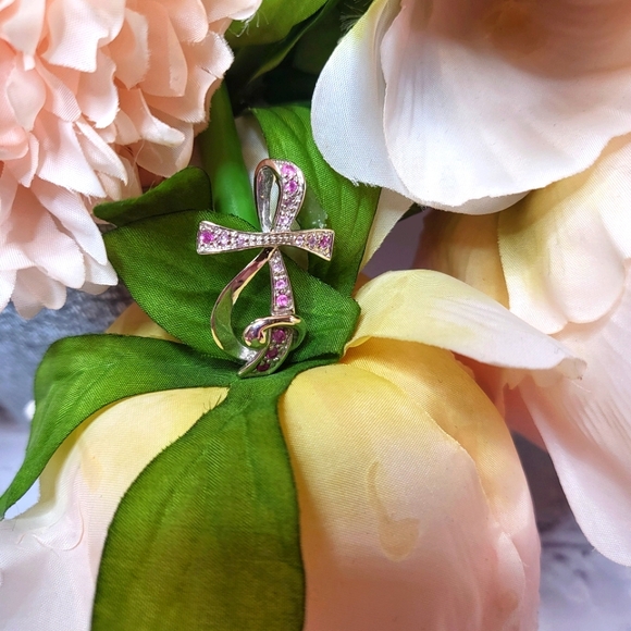 Sing for Joy Sterling Silver Necklace with Cross, Treble Clef & Pink Stones - Picture 3 of 8